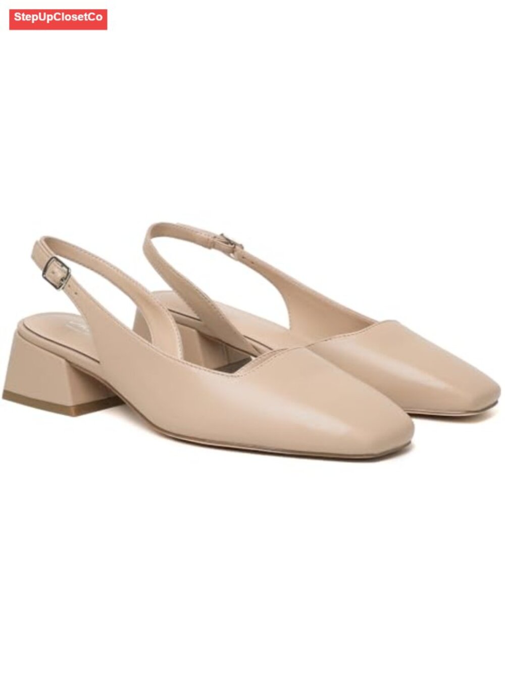 Chunky Low Heels D'Orsay Slingback Block Heel Pumps Square Toe Dress Shoes